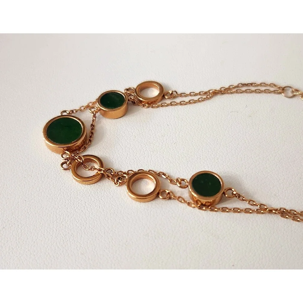 Wear Darling WD Bracelet Stainless Steel Rose Gold Tone Green Gem Accent Women's